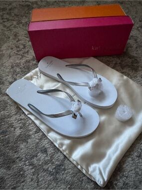 kate spade White Flip Flop Sandals with Silver Straps
